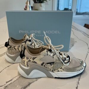 Phillipe Model Women’s Python and Nylon Sneakers Sz 38